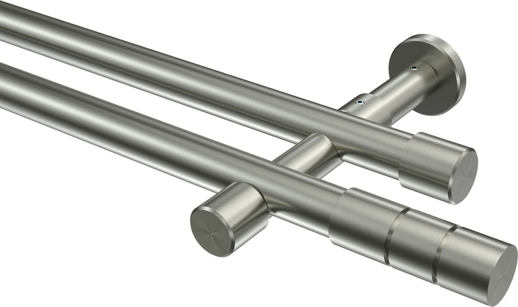 Interdeco Gardinenstange / Vorhangstange Edelstahl-Optik, Typ Prestige Elanto (Rillenzylinder) ohne Ringe, 20 mm Ø 2-läufig, 540 cm