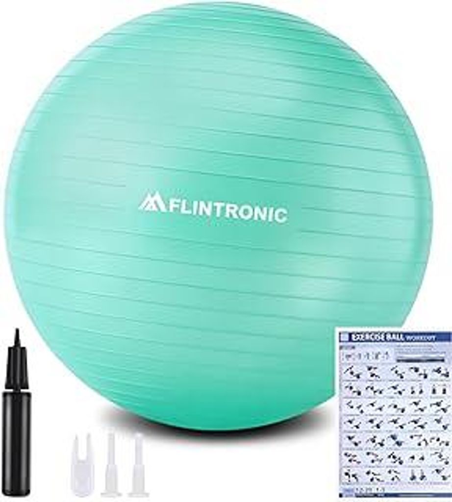 flintronic Gymnastikball, 55 und 65 cm, Ultra-Dicker Anti-Explosions-Yoga-Ball mit aufblasbarer Fußpumpe, Anti-Rutsch-Sitzbal, Robuster Maximalbel...