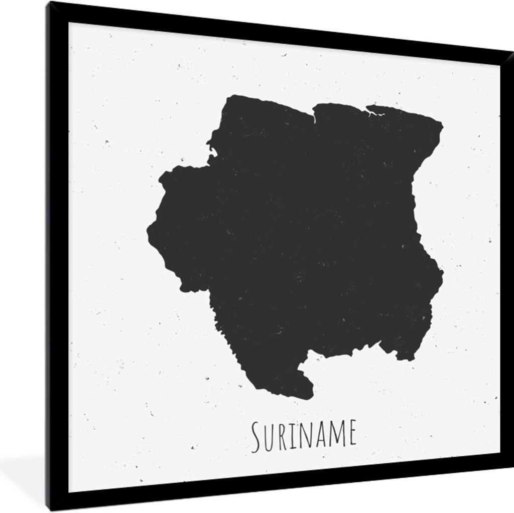 MuchoWow Gerahmtes Poster Eine Illustration von Suriname, bei der die Grenzen auf der Karte dunkelgrau sind 40x40 cm - Poster mit Schwarzem Bilde...