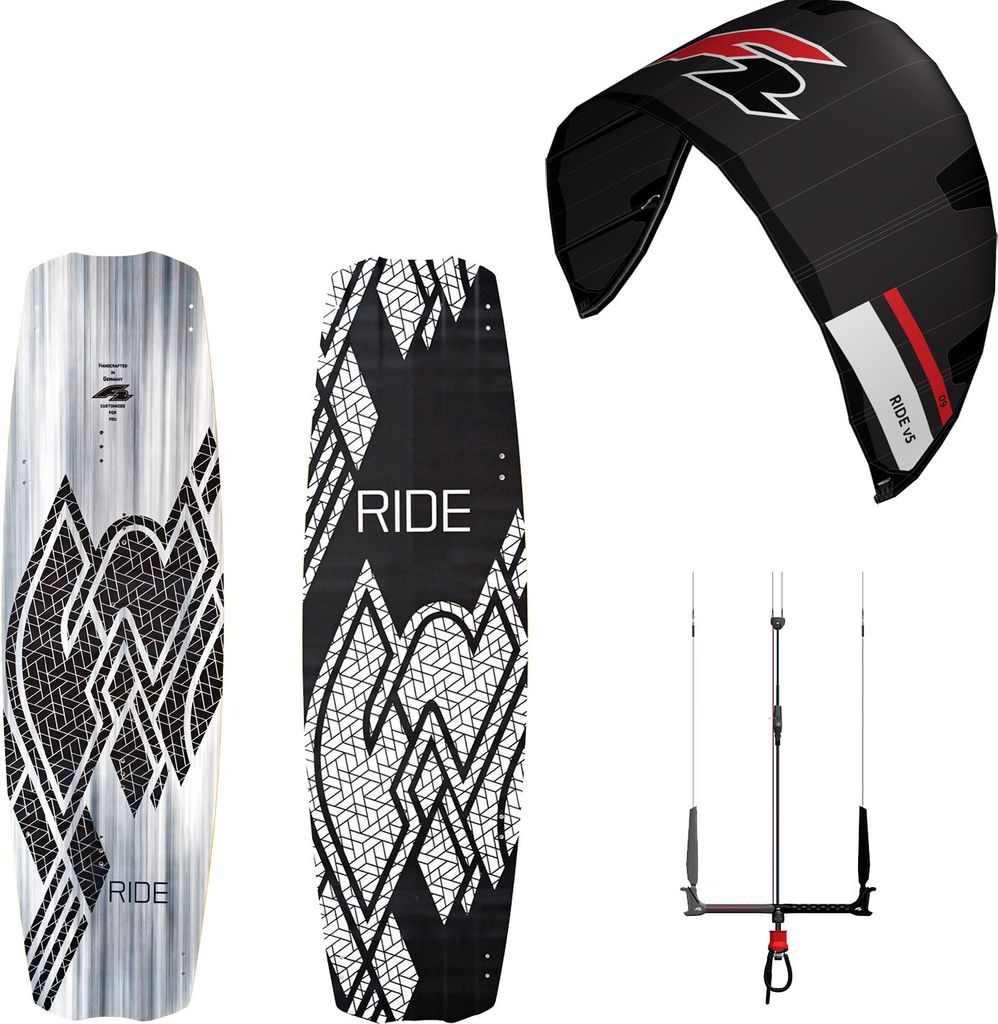 F2 Set Kite Ride V5 7qm + Kiteboard Ride White Icon 137cm + Control Bar 46cm
