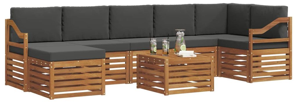 vidaXL Outdoor-Sofagarnitur mit Kissen 8 pcs Natur und Anthrazit