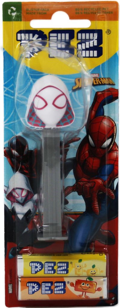 PEZ Figur Spiderman mit grauem Spender und zwei Päckchen Produktbild 