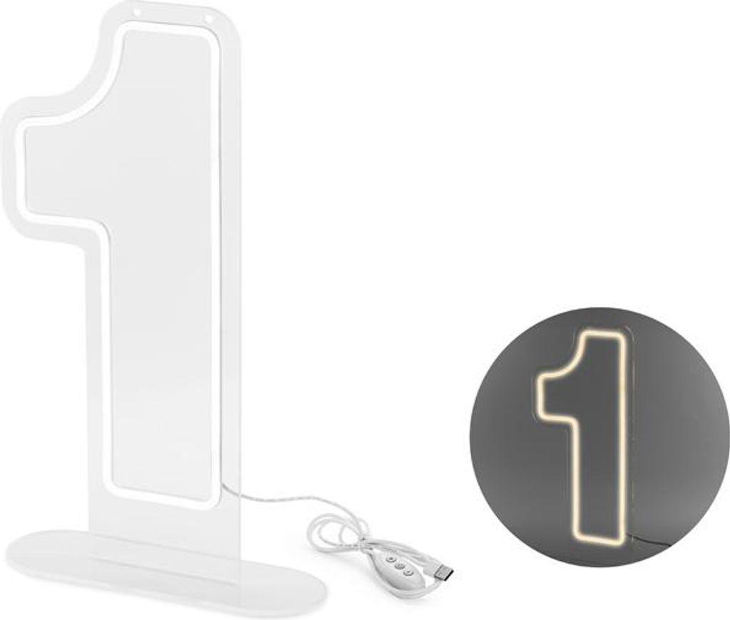 Neonová LED – číslice „1“ v teplé bílé barvě, 50 cm Obrázek produktu 