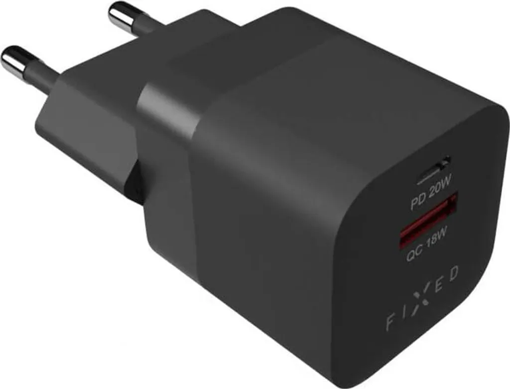 Caricatore Viaggio USB-C 20W + USB-A QC 3.0 - Compatto e Potente Nero