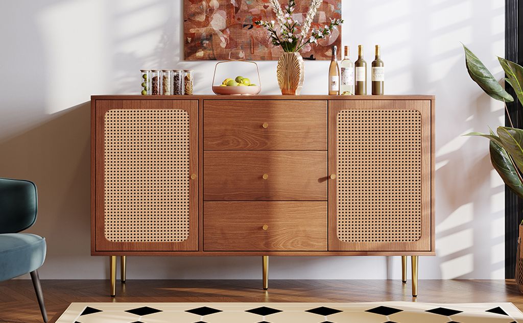 Rattanowa komoda z 2 drzwiami i 3 szufladami, regulowana Zdjęcie produktu 13