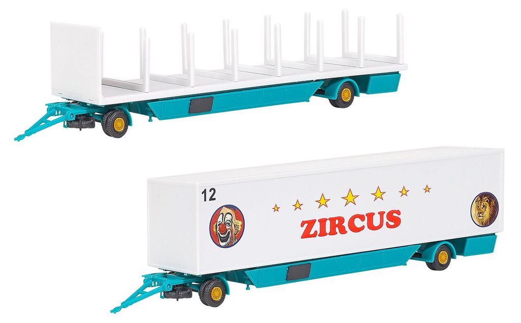 Kibri 14658 - H0 Zirkus Zeltstangen- und Kofferanhänger, 2 Stück - Neu