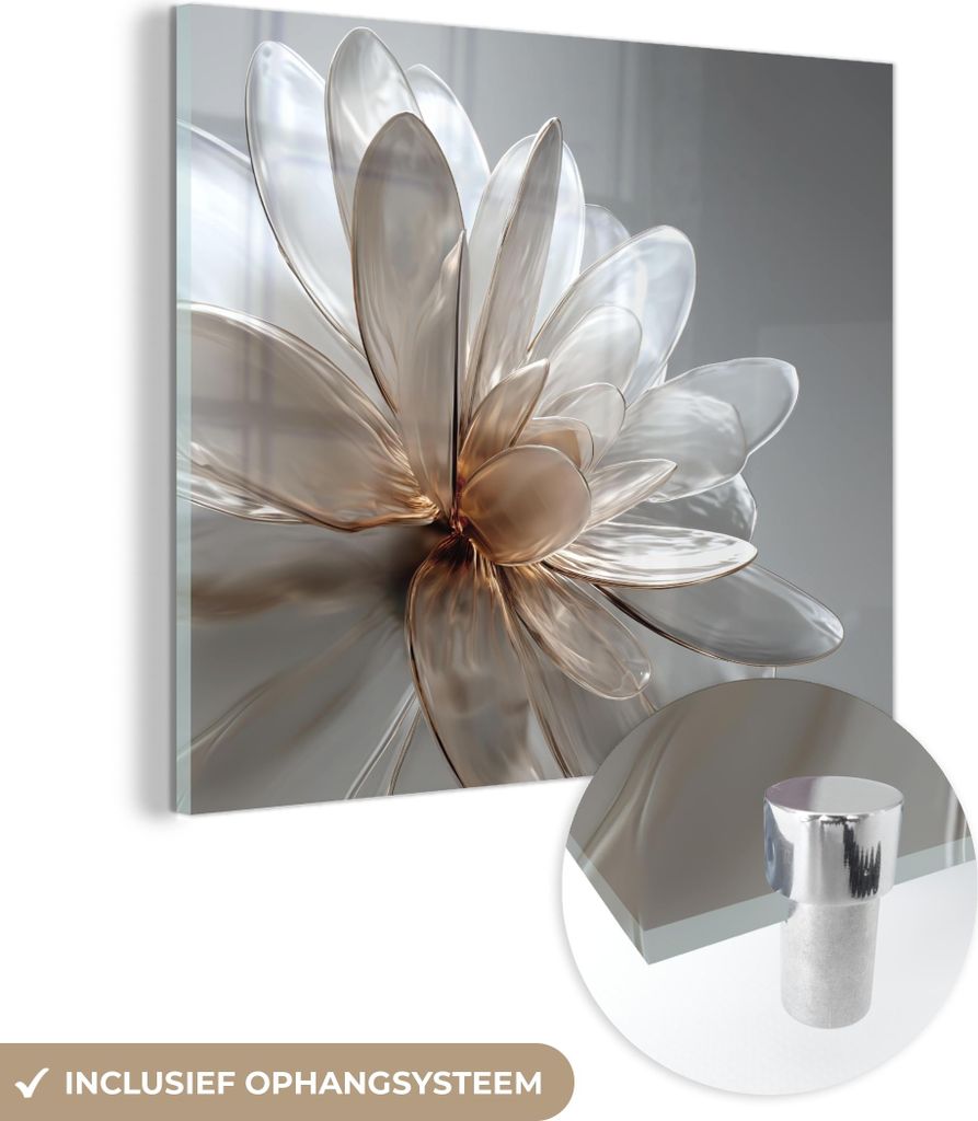 MuchoWow Glasbilder - Bilder auf Wandbild - Foto auf Glas Blume - Weiß - Neutral 40x40 cm Wanddekoration aus Glas - Acrylglasbild - Acrylbilder