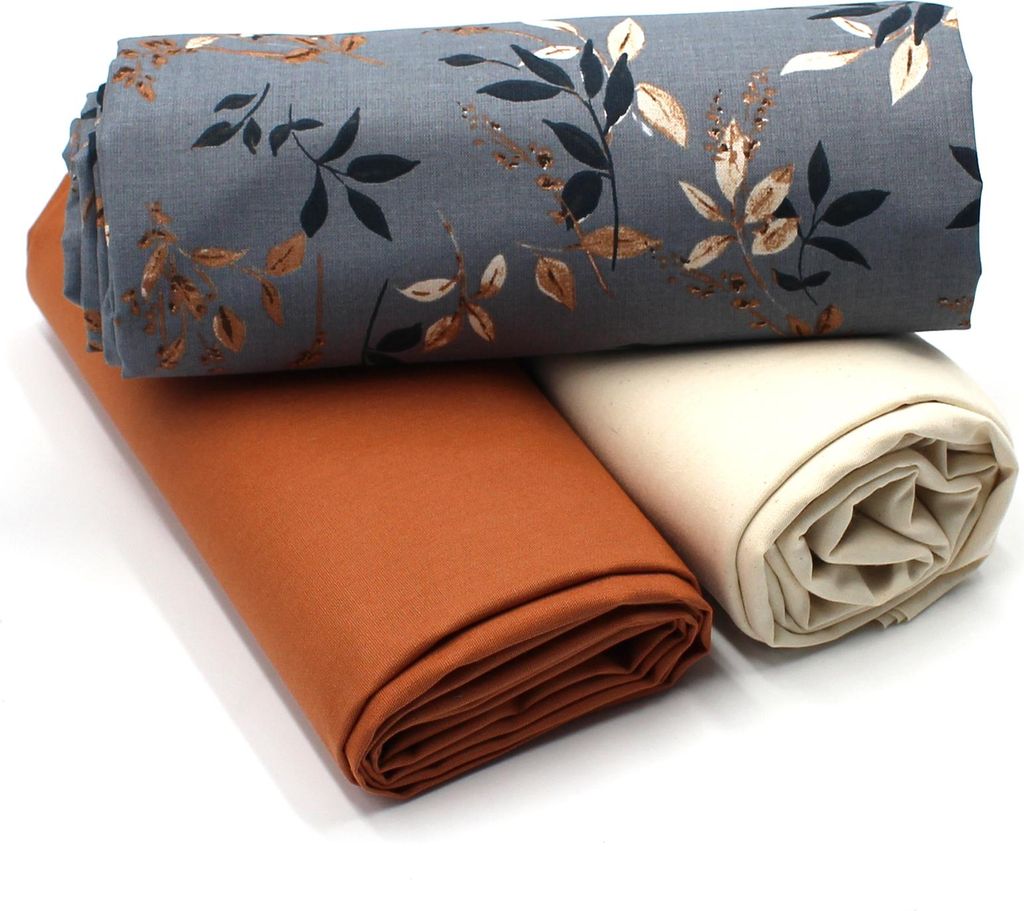 Blätter Set25 Baumwollstoff Druck + 2x Baumwollstoff Uni je 0,5m Stoffpaket DIY Projekt