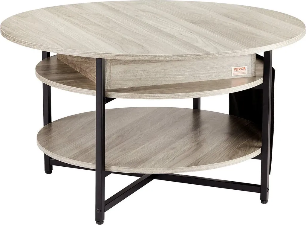 Table Basse Ronde Blanche avec Plateau Relevable - Rangement Pratique
