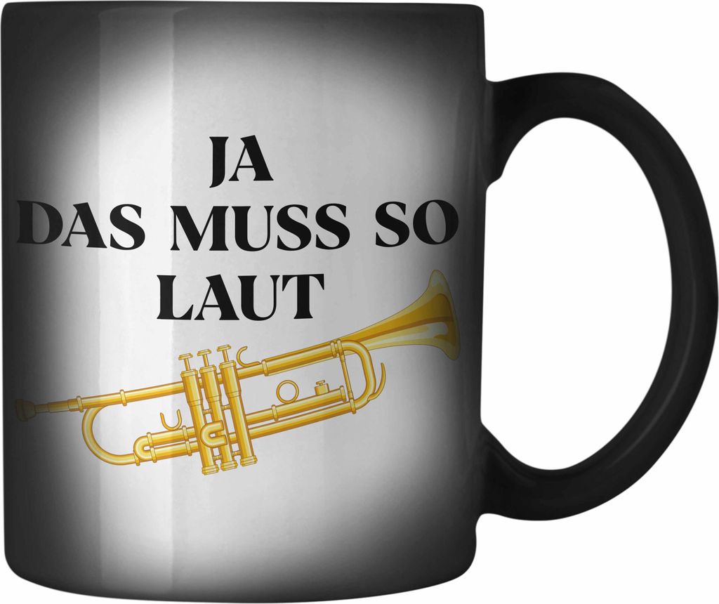 Trendation - Trompete Farbwechsel Zauber-Tasse Geschenk für Musiker Trompeten-Spieler Tuten Geschenkidee Lustig Männer (Schwarz)