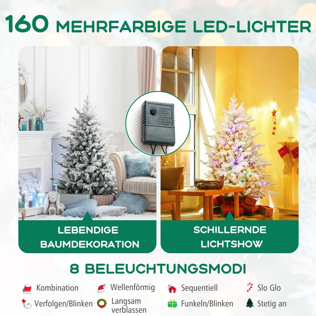 Arbre de Noël artificiel pour décoration intérieure avec LED et flocage - 5