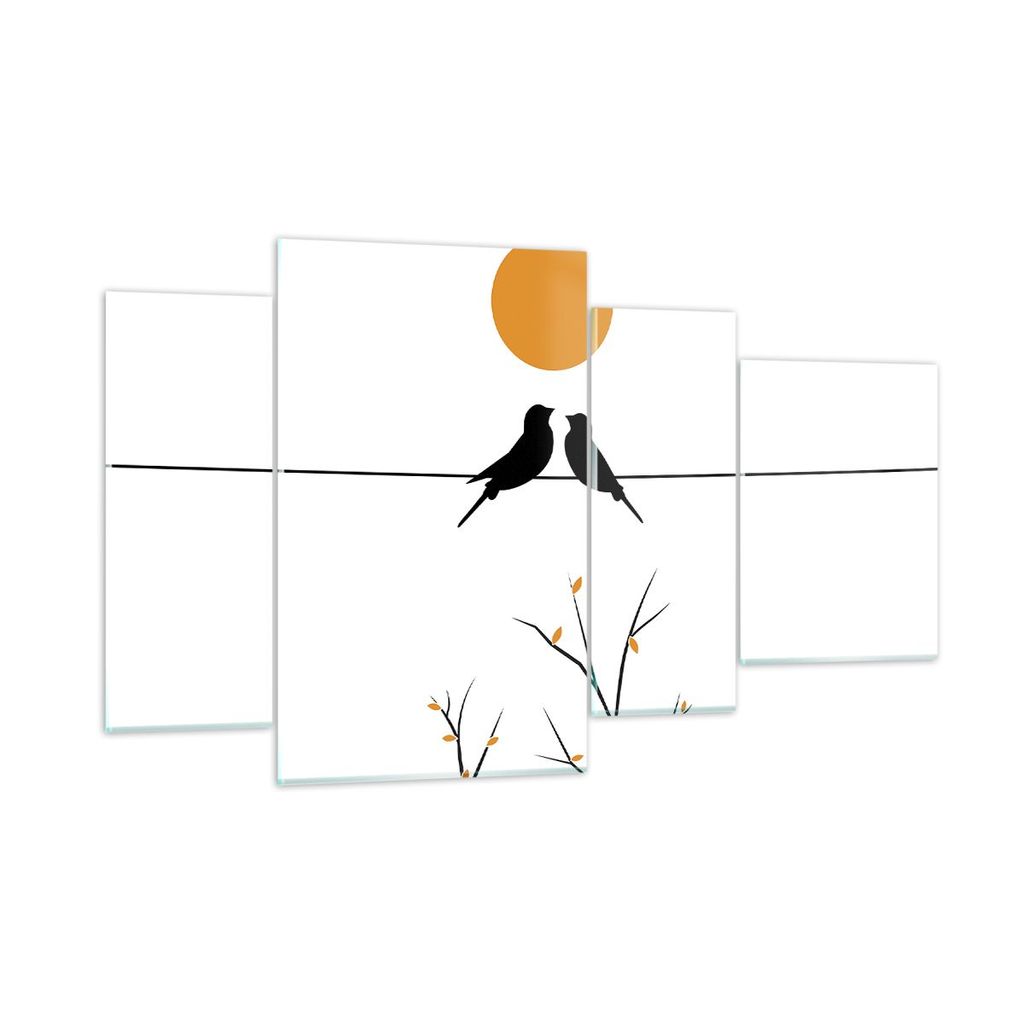 Bilder auf glas - 4 Teile - Bild Vögel Sonne - 120x70cm - Glasbilder - Wandbilder - Bilder - zum Aufhängen bereit - Wanddekoration aus Glas - Gla...