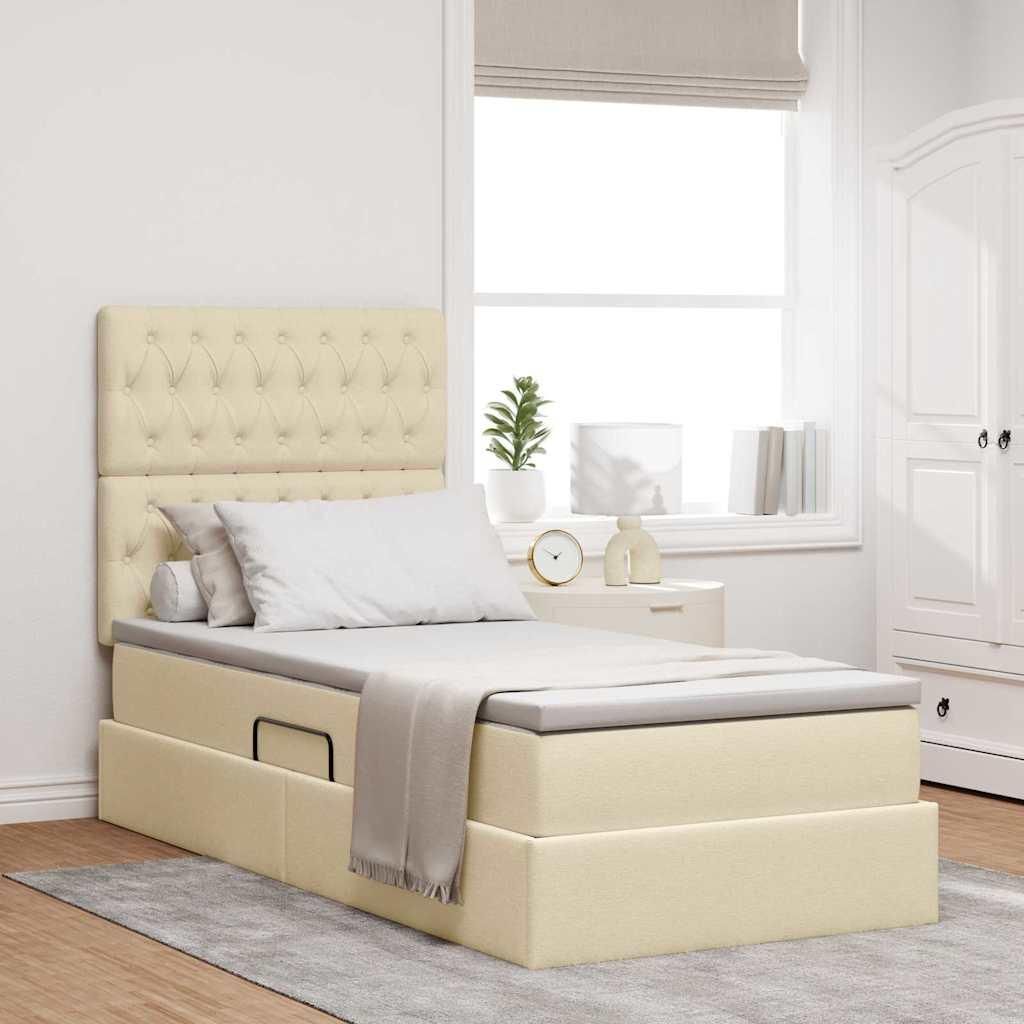 CLOIRS@ Aufbewahrungsbett mit Matratze - Bettgestell moderne - für Erwachsene/Kinder - Creme 100x200 cm Polyester