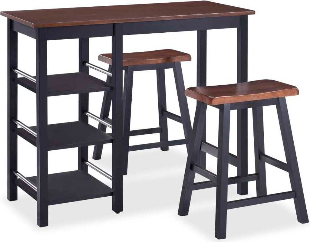 Schwarzes 3-teiliges Bar-Set aus MDF mit 3 Ablagen, Tisch 108x48x90,8 cm