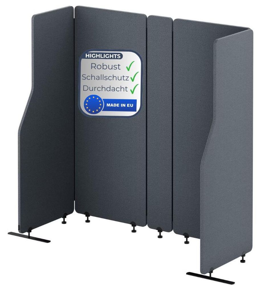 Akustik-Trennwand mit Schalldämmung PEOLT - 145x260x1,8cm Anthrazit | Stellwand Büro Raumteiler Office-Akustikwand Sichtschutz freistehend