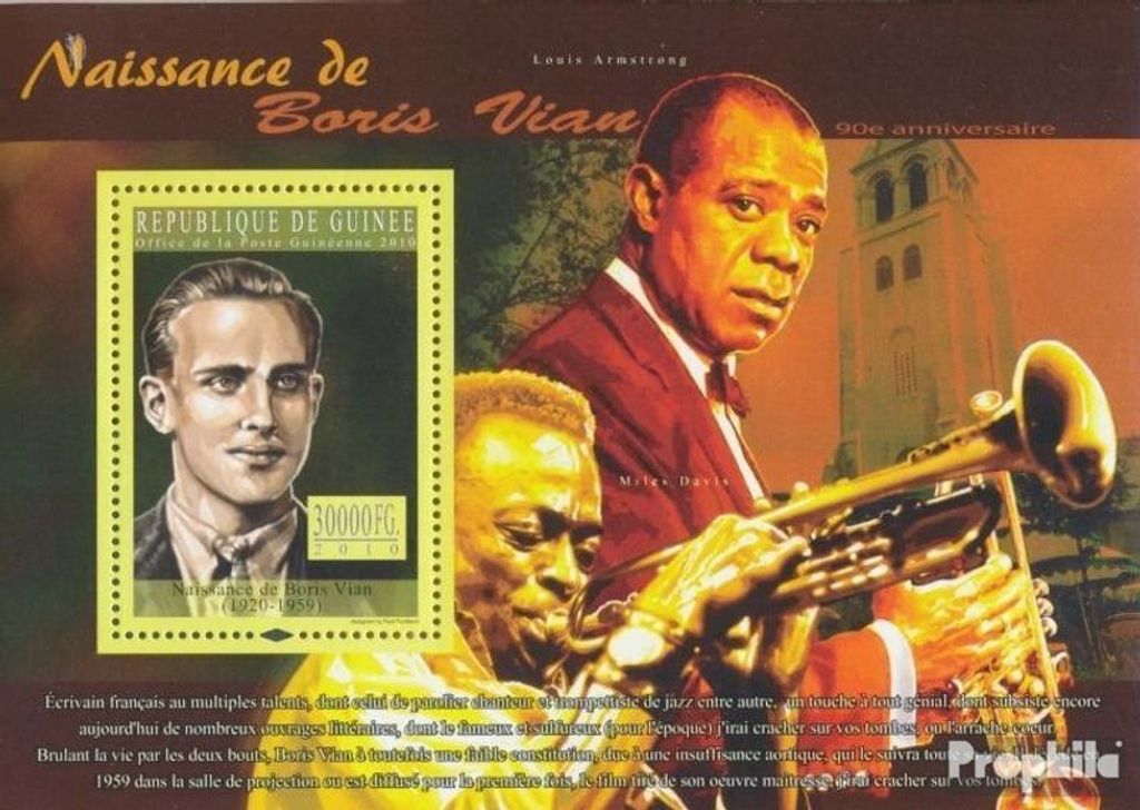 Briefmarken Guinea 2010 Mi Block 1853 (kompl. Ausgabe) postfrisch Boris Vian (1920-1959)