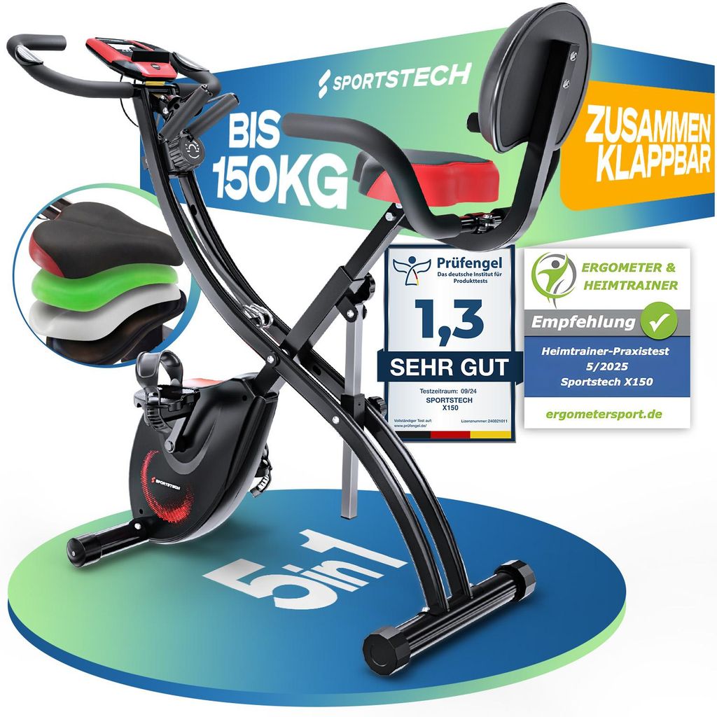Sportstech X150 Heimtrainer 3in1 Ergometer Fahrrad klappbar
