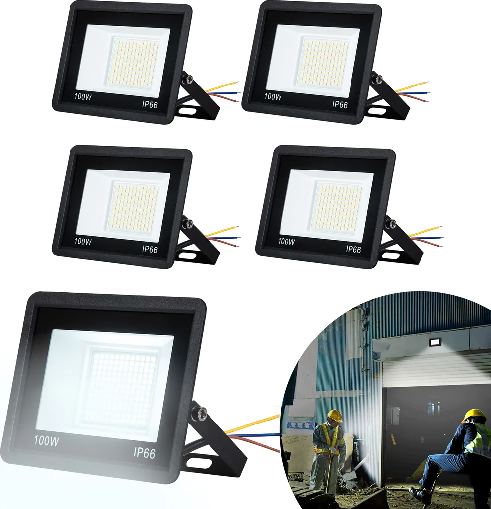 Projecteur LED 100W IP66 Haute Luminosité Blanc Froid - Lot de 5 Pcs