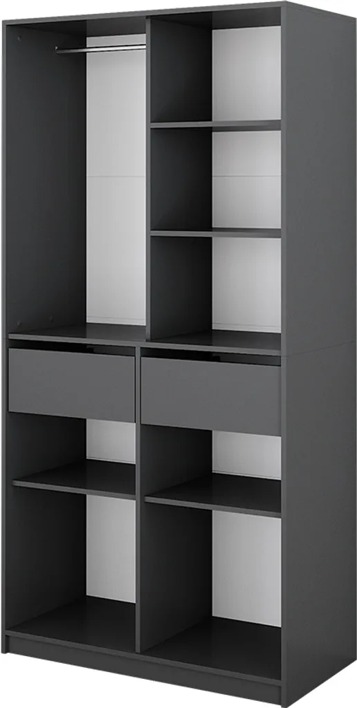 Penderie de Chambre Elmo Anthracite 100x200cm avec Double Tiroir Bas