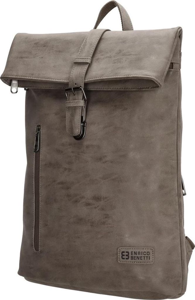 Großer Damen Herren Roll up Rucksack Plane Tasche Fahrradrucksack Kurier leder Optik Rollup Bag Mid-Taupe