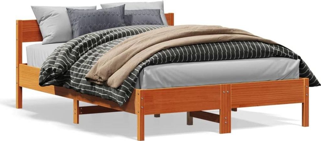 vidaXL Massivholzbett ohne Matratze Wachsbraun 140x190 cm Kiefernholz