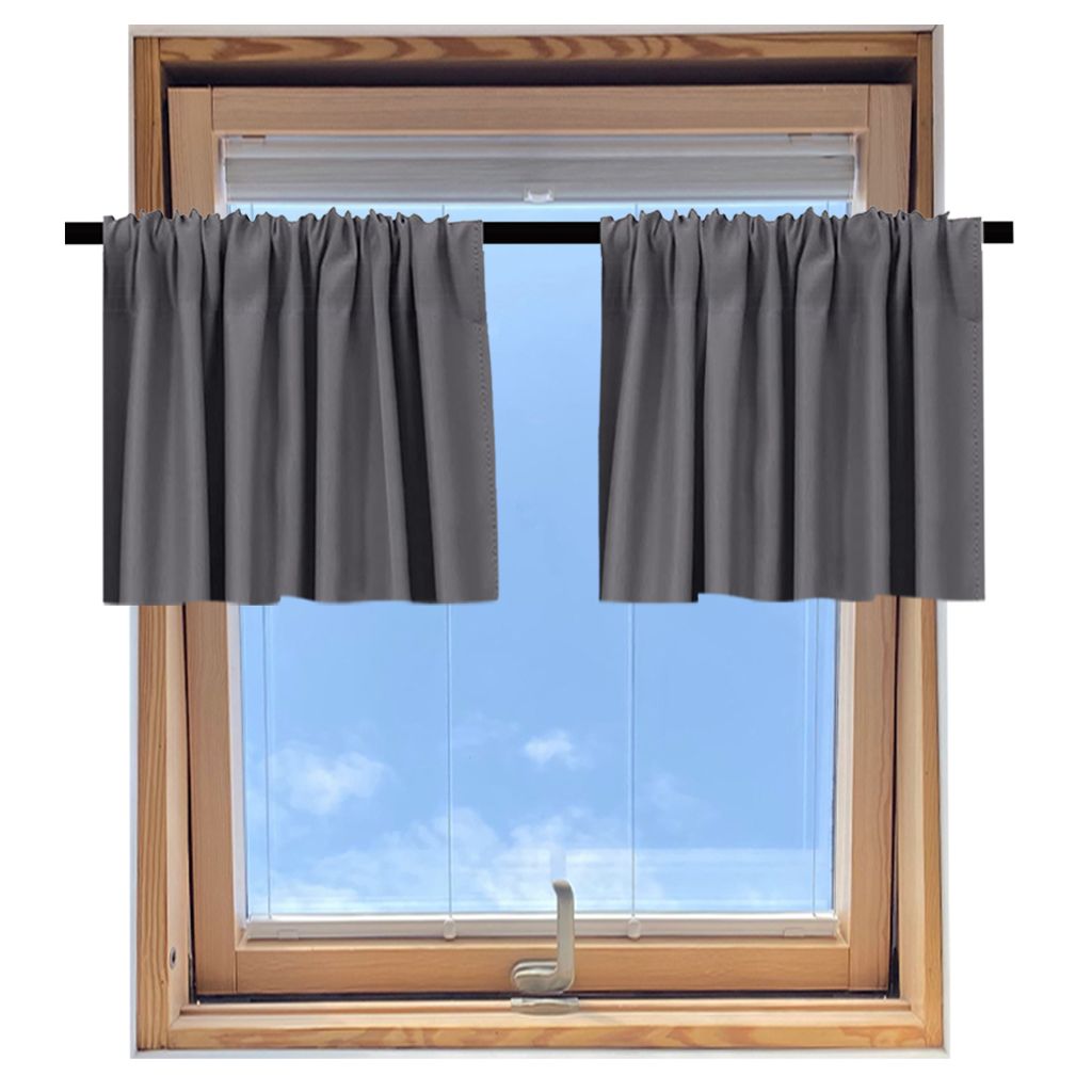 Grau Gardinen Kurz 2er Set Blickdichte Vorhänge Blackout Privatsphäre Fenstervorhang für kleine Fenster Küche Wohnmobil Wohnwagen Schrank B*H:8...