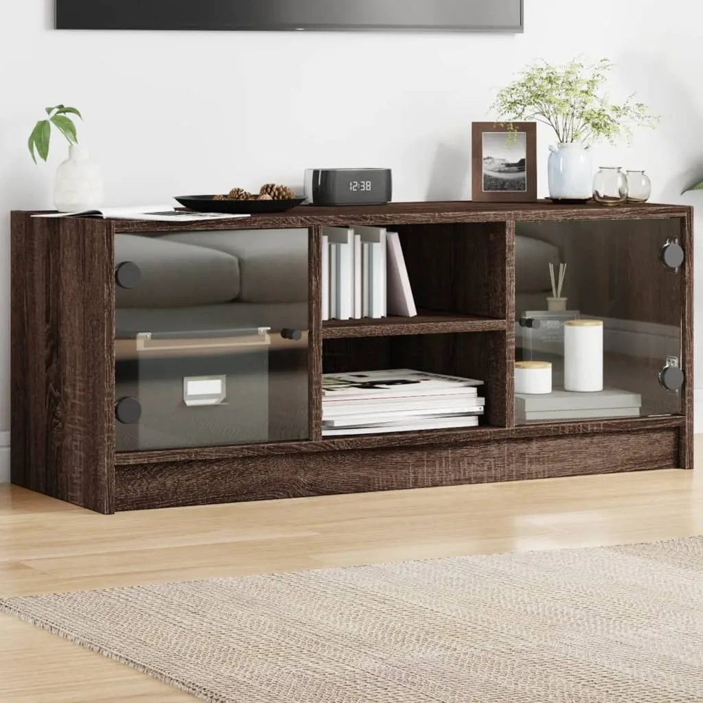 Mobile TV Basso Maison Exclusive 102cm Rovere Marrone e Vetro