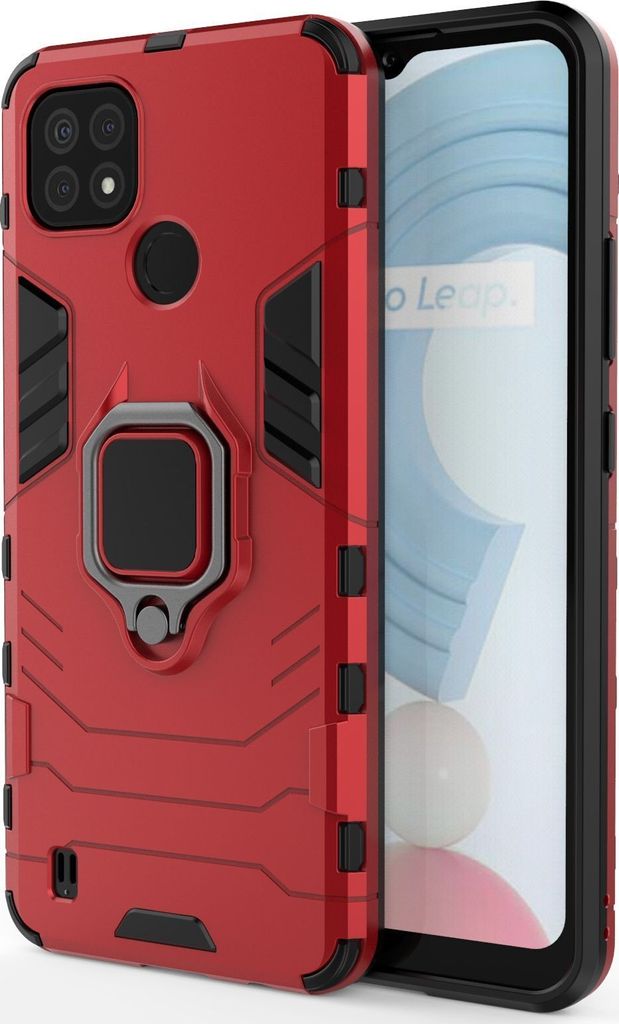 Mobigear Armor Ring Realme C21 Hülle Hardcase Backcover Stoßfest mit Ringhalter - Rot