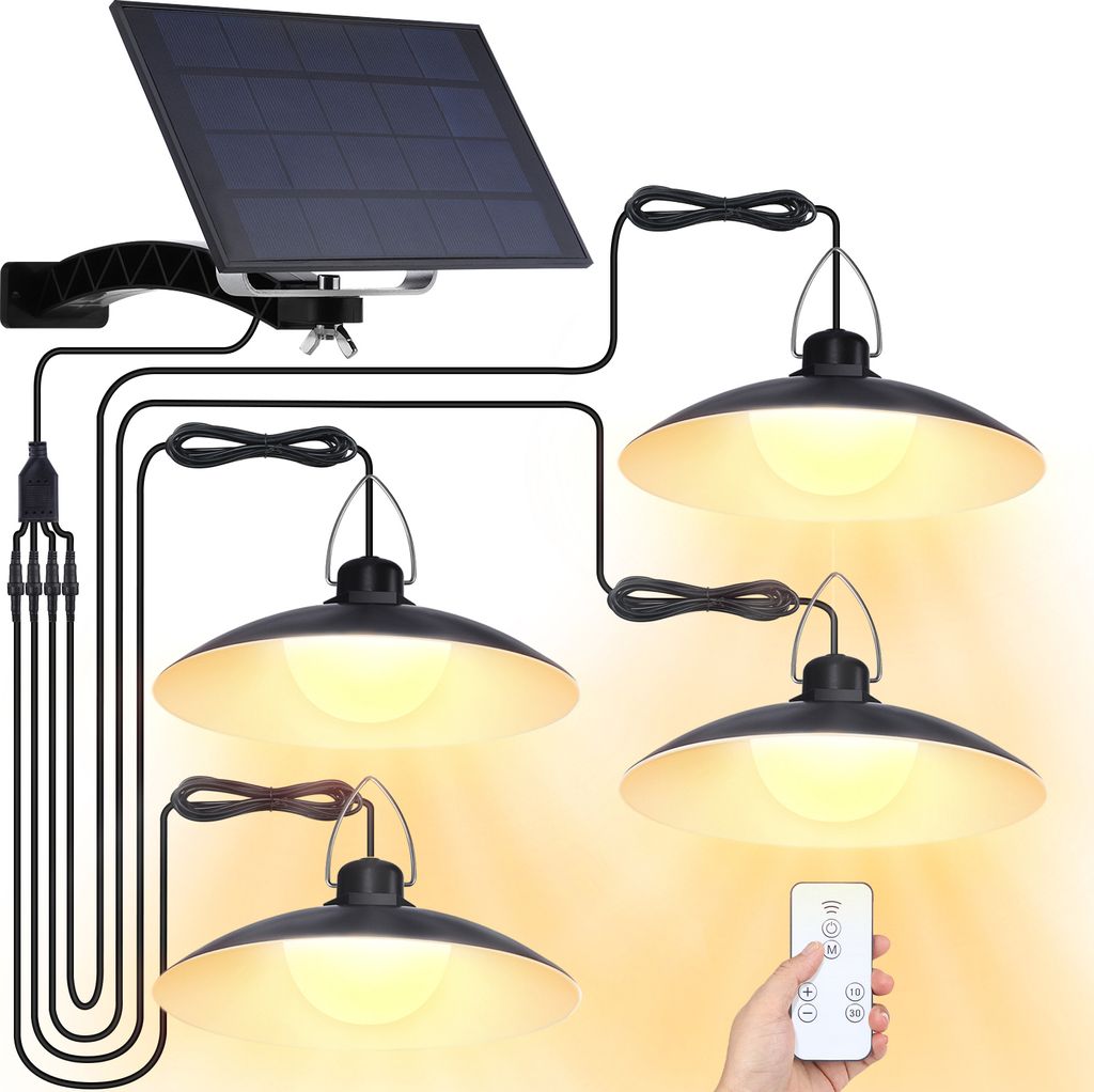 Fernsteuerung Solarlampe für außen hängend solar hängeleuchte hängelampe Garten mit 4 Lampen, Dimmbar Zeitschaltuhr (Warmweiß)