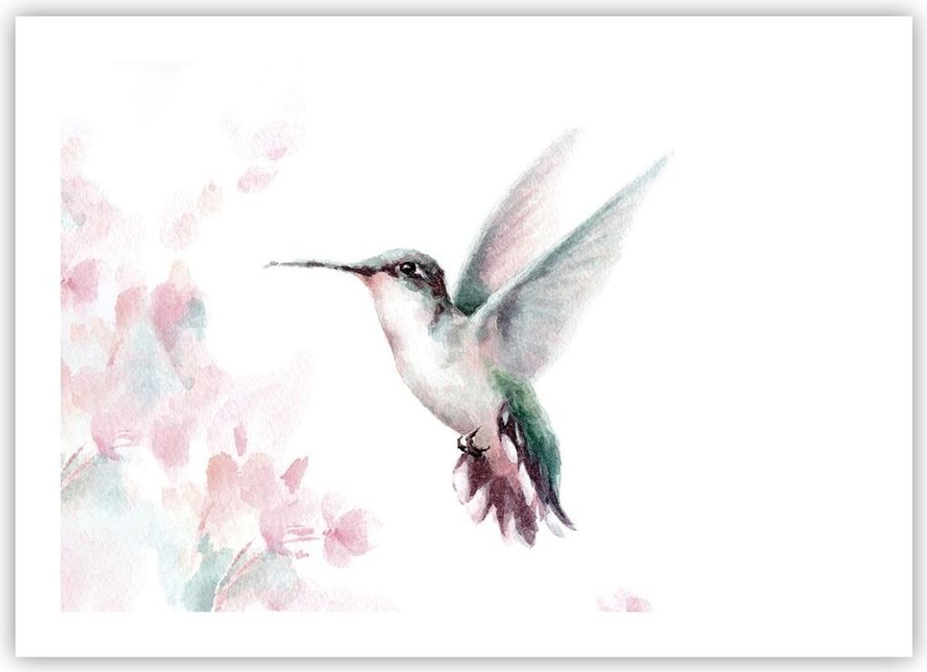 Poster - Poster ohne Rahmen - Kolibri Aquarell Licht - 70x50 cm - Wand Bild - Wanddeko - Wandbilder - Kunstposter - Wandposter - Bilder - Kunstdruc...