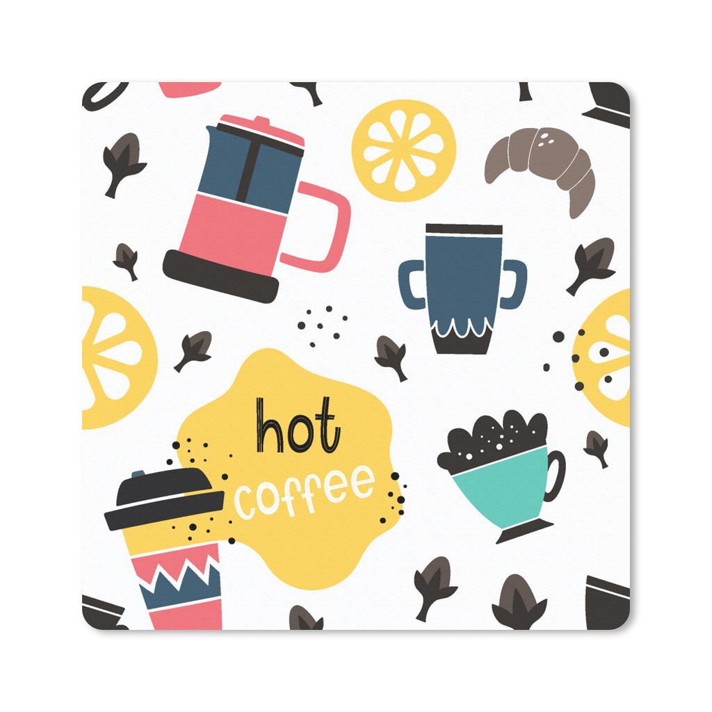 MuchoWow Mauspad Mousepad Muster - Kaffee - Frühstück - Croissant 30x30 cm - Mousepads - Maus Mat - Pad - Mausunterlage - Gaming