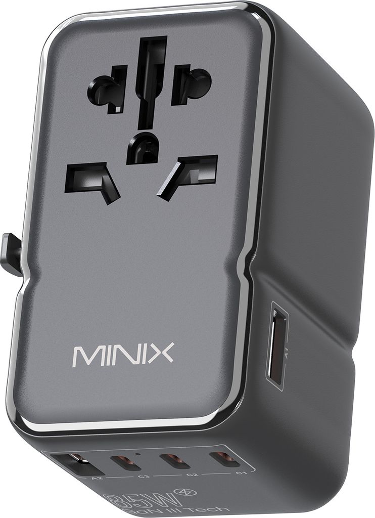 MINIX TP85 Universal-Reiseadapter mit 85-W-PD-Anschluss Internationale AC-Steckdose mit USB-A- und USB-C-Anschlš¹ssen Netzstecker Reise-Wandladeg...