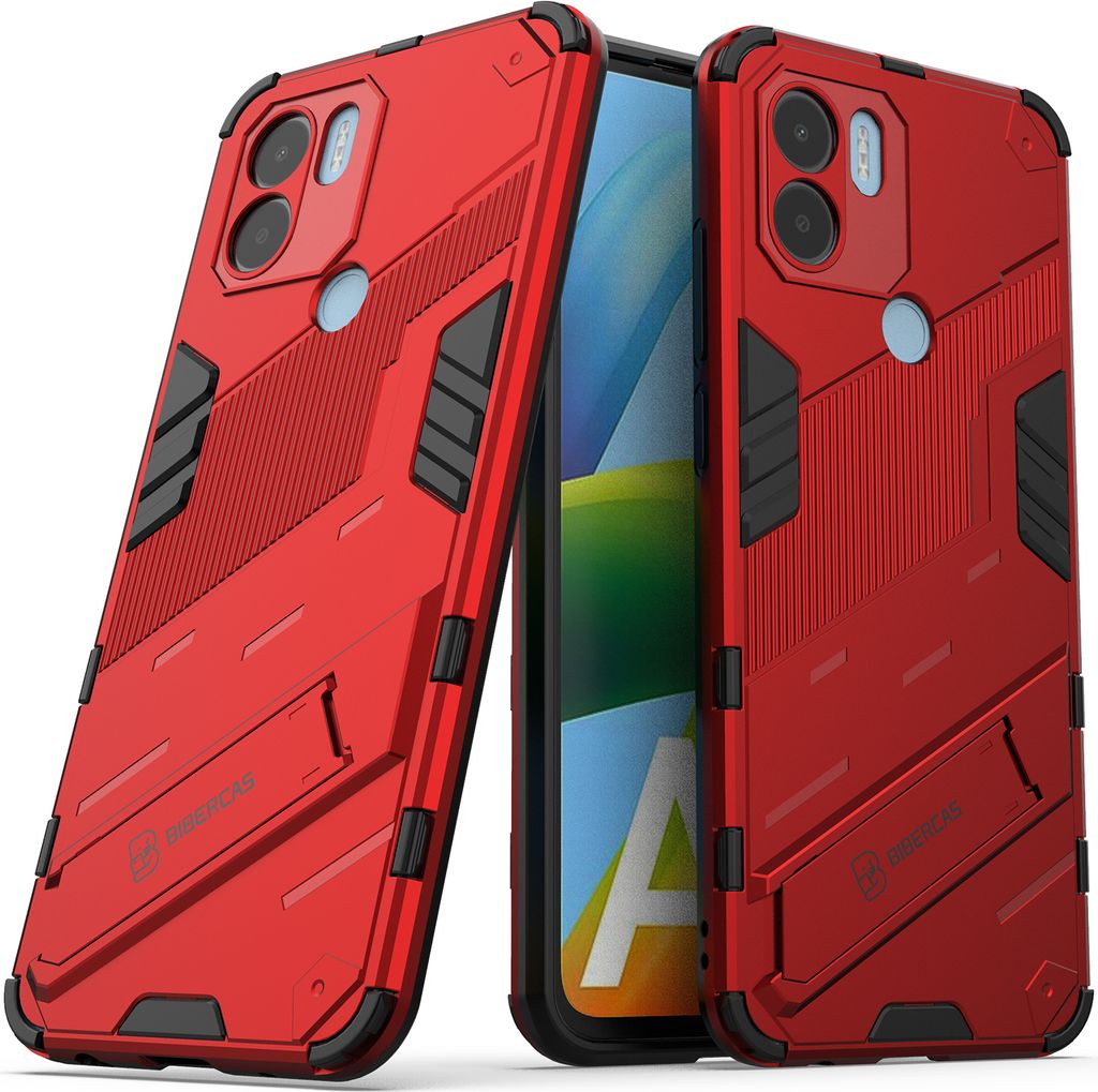 Armor Hülle für Xiaomi Poco C50/Redmi A1+/Redmi A2+, Hybrid PC TPU Bumper Stoßfestes Schutzhülle mit Standfunktion Rot