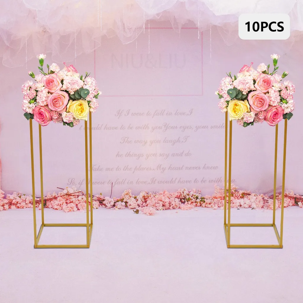 Décoration de Table Mariage : Support Colonne Or 60cm pour Fleurs 10pc