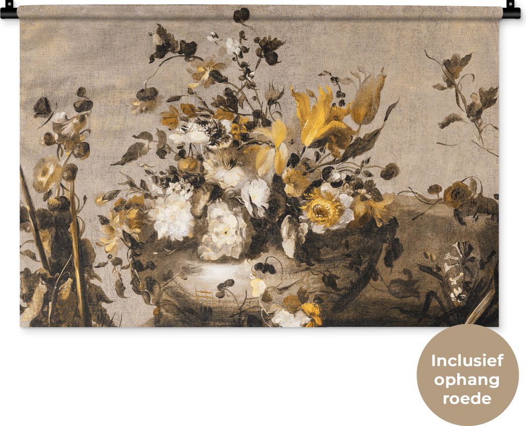 MuchoWow Wandteppich Wandbehang Blumen - Alte Meister - Gelb 90x60 cm Tapisserie Dekoration Wandtuch - Wandskulpturen - Bildteppich