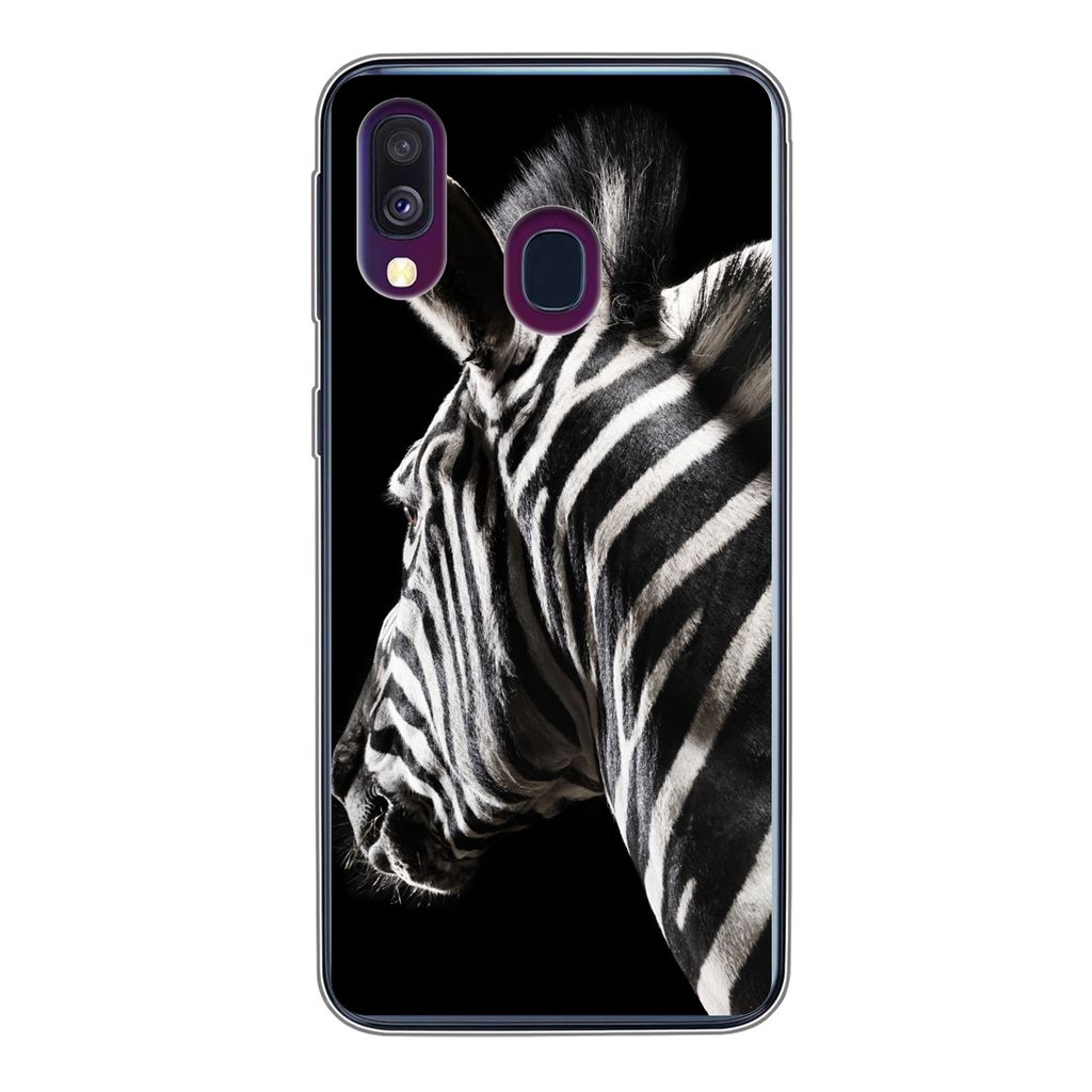 MuchoWow Handyhülle Schutzhülle Hülle für Samsung Galaxy A40 Zebra - Tier - Schwarz - Porträt Silikon Softcase Handy Hülle - Handy-Tasche
