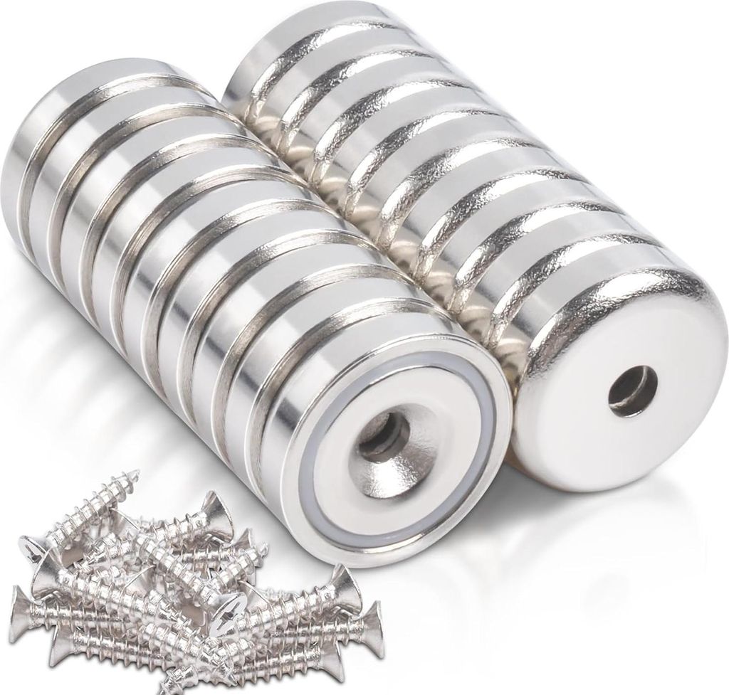 Neodym-Magnete - extra stark - 18 Stück - mit Loch und Kapsel - 20 x 7 mm