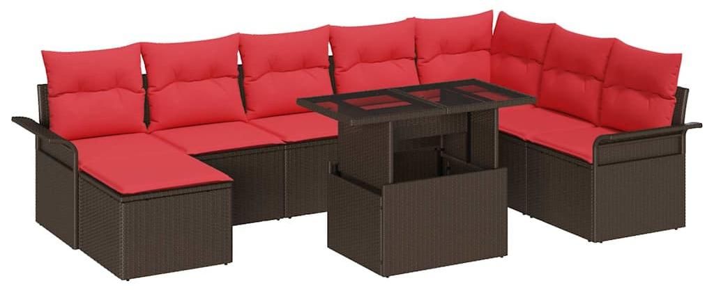 vidaXL Gartensofa-set mit Kissen 9 pcs Braun Poly-Rattan