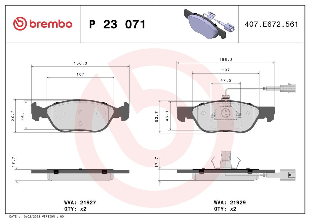 BREMBO P 23 071 - OE 9947776 Bremsbeläge für 145 (930), 146 (930), GTV (916), Spider (916)