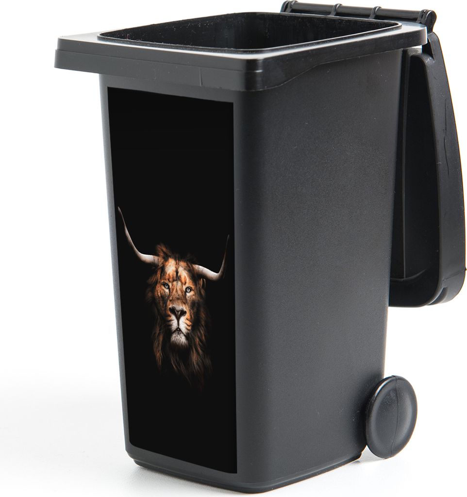 MuchoWow Mülltonnenaufkleber Löwe - Horn - Schwarz 44x98 cm - Containeraufkleber - Aufkleber - Mülltonnen-Aufkleber