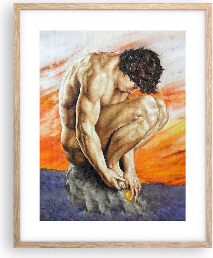 Gerahmtes Poster - Rahmen in heller Eiche - Körper Mann bunt - 40x50 cm - Wand Bild - Wanddeko - Wandbilder - Kunstposter - Wandposter - Bilderrah...