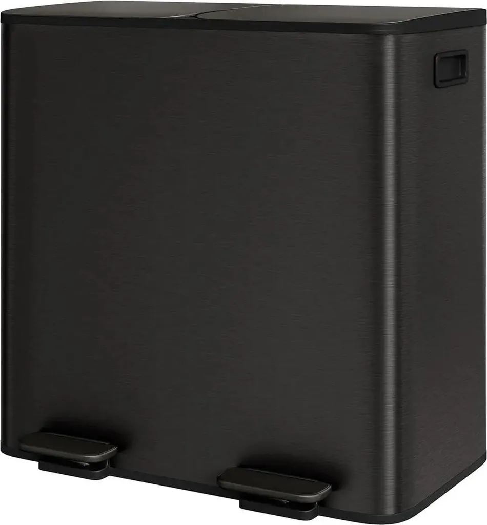 Poubelle de cuisine tri sélectif 80L double bac inox noir haute qualité