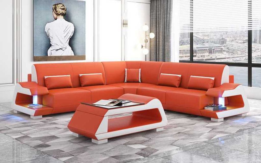 Luxus Ecksofa Ledersofa L Form Sofa Orange Eckgarnitur Wohnzimmer Sofas