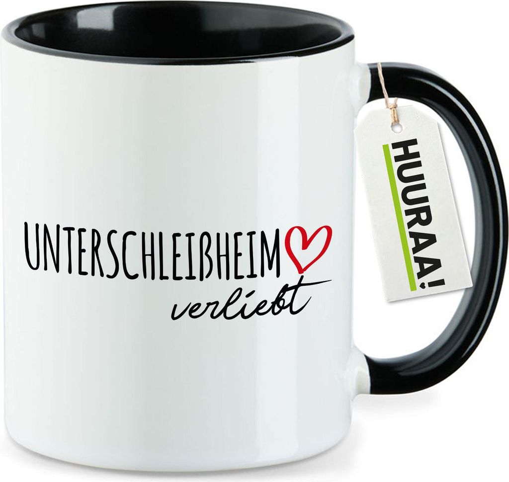Huuraa Kaffeetasse Unterschleißheim verliebt 330ml Schwarz Keramik Kaffeebecher Geschenkidee