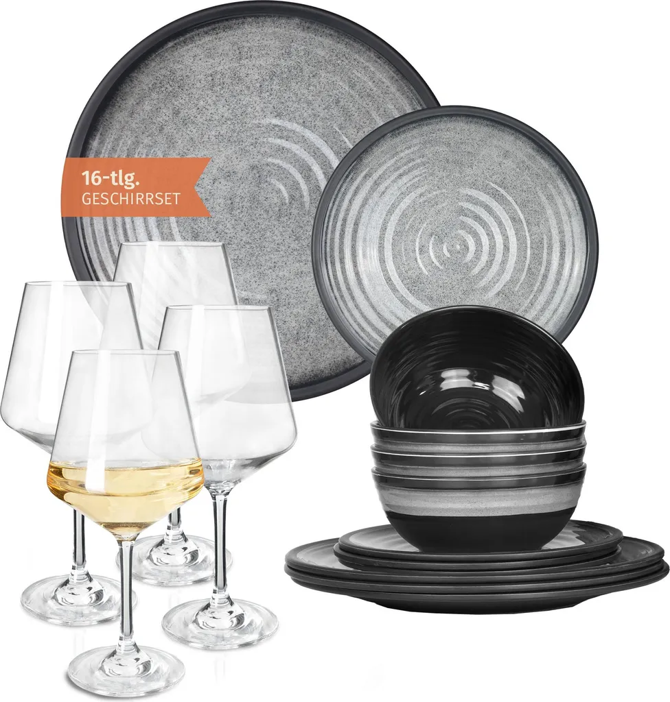 Set Piatti Picnic Melamina Grigio Pietra 4 Persone Infrangibile