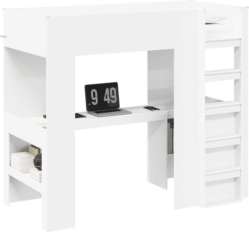 Etagenbettgestell mit Schreibtisch Weiß 90 x 200 cm