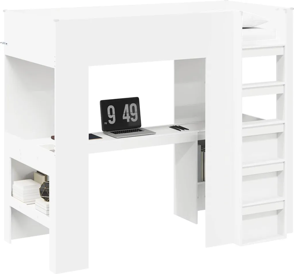 Gagnez de la place : Lit superposé blanc 90x190 cm avec bureau intégré