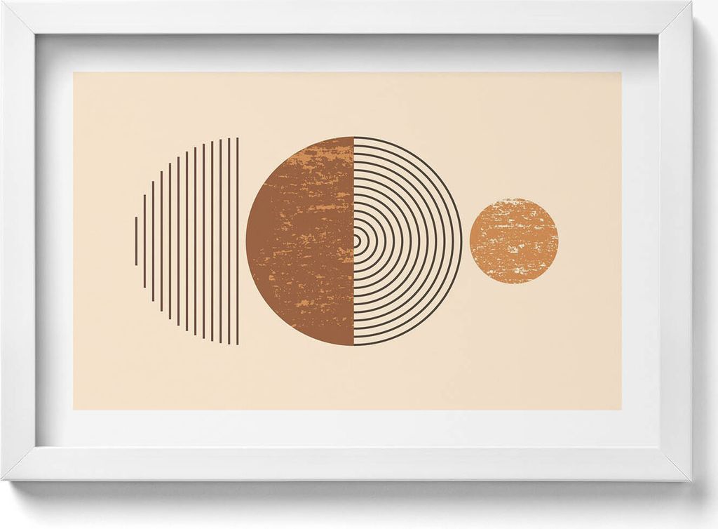 Geometrische Kunst im Boho-Stil– Wandbild mit Rahmen – Gerahmtes Bild – Wanddekoration – 30x20 cm – Weiß Rahmen