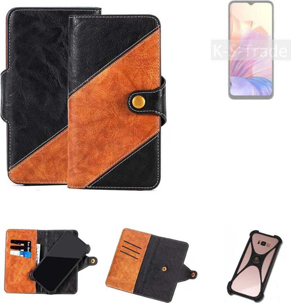 K-S-Trade Handyhülle Schutzhülle Bookstyle Case Wallet-Case kompatibel mit Blackview Oscal C80 Handy Cover Bumper Klapphülle schwarz hellbraun 1x