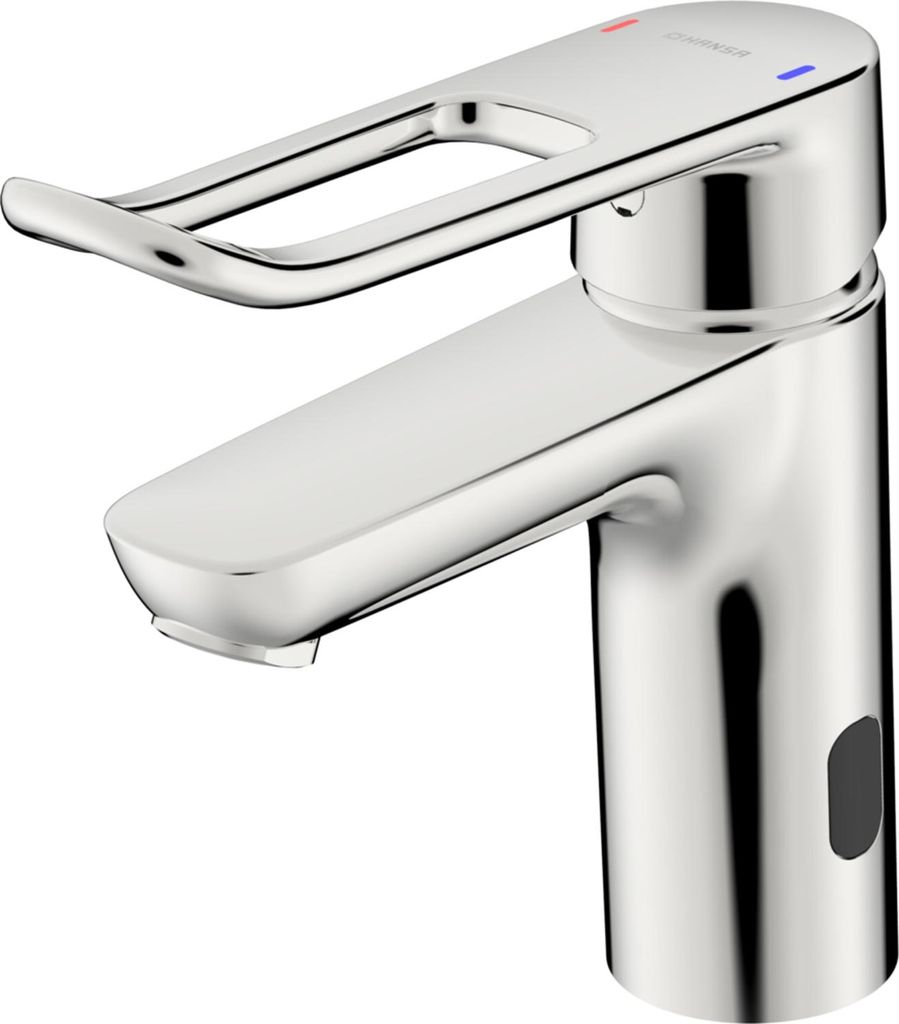 Hansa Waschtisch-Einhebelmischer HANSACLINICA Hyb. dig. Service, Batt, Hebel, A 115mm, chr